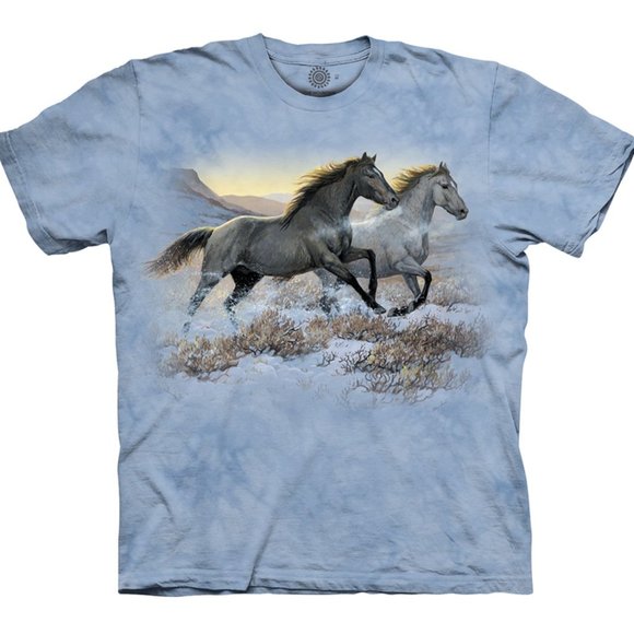 Horse Running Free Horses Equine Western Spirited The Mountain Blue Shirt S-3X - Picture 1 of 4